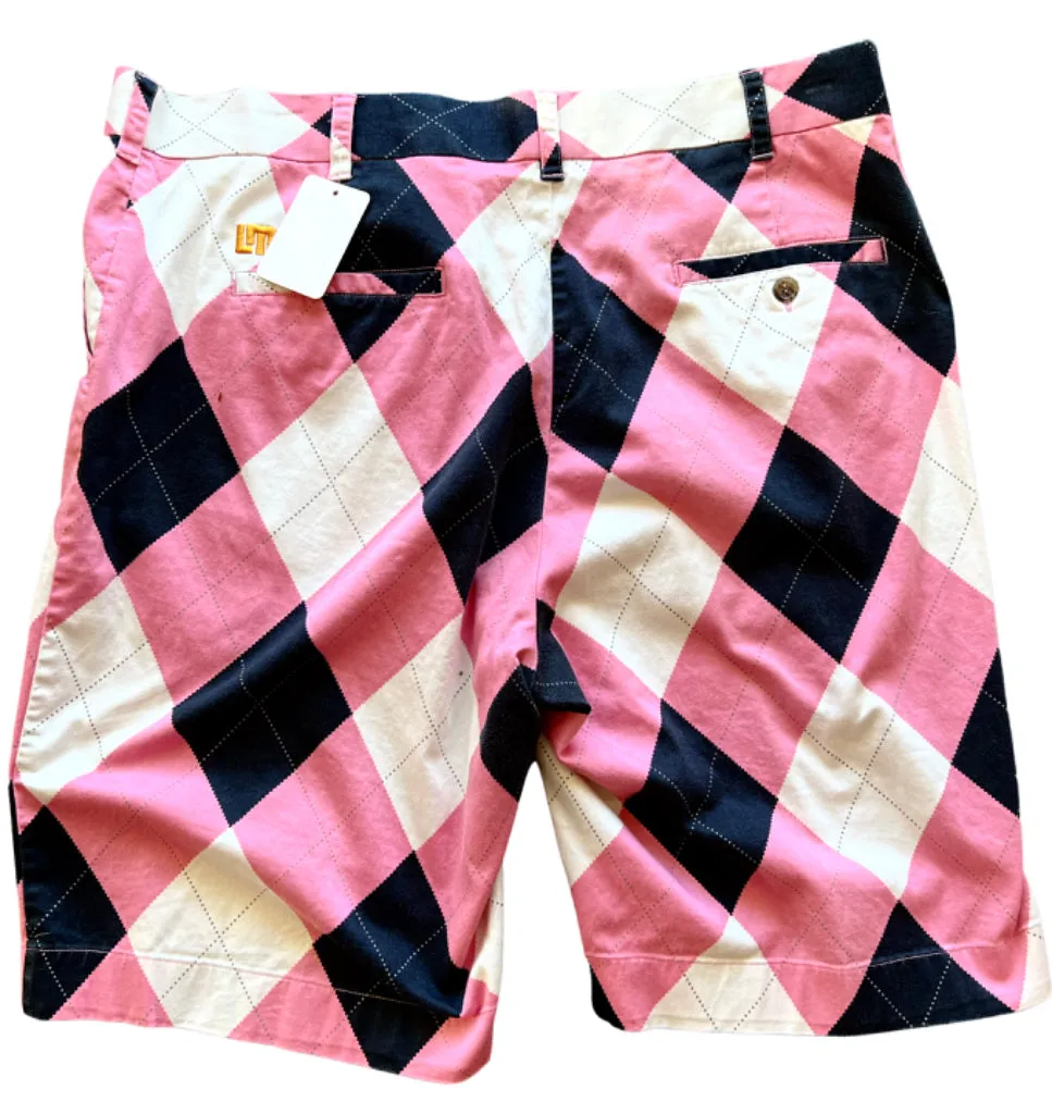 Loudmouth Pink, White & Black Argyle Shorts Size 16  MSP$98