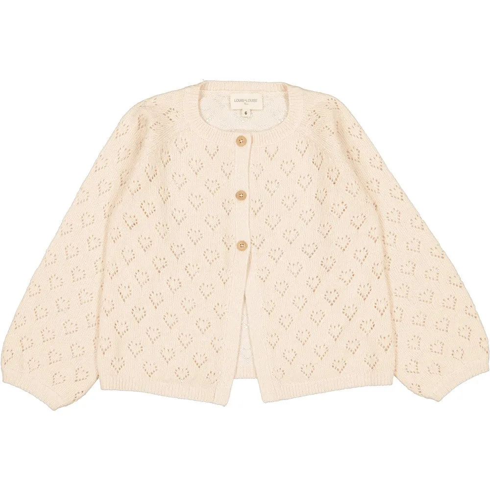 Louis Louise Gulsah Knitted Wool Heart Lurex Cardigan - Cream
