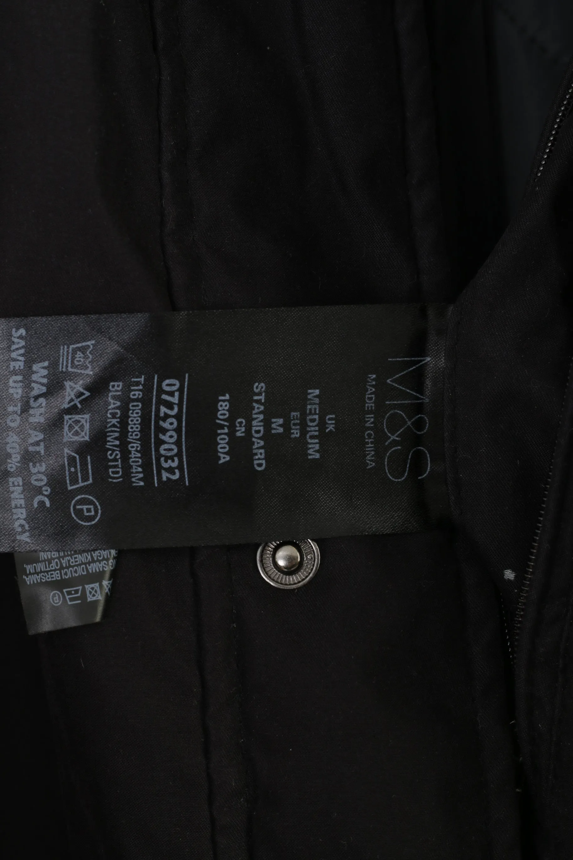 M&S Collection Men M Jacket Black Full Zipper Padded Collar Vintage Outwear Top