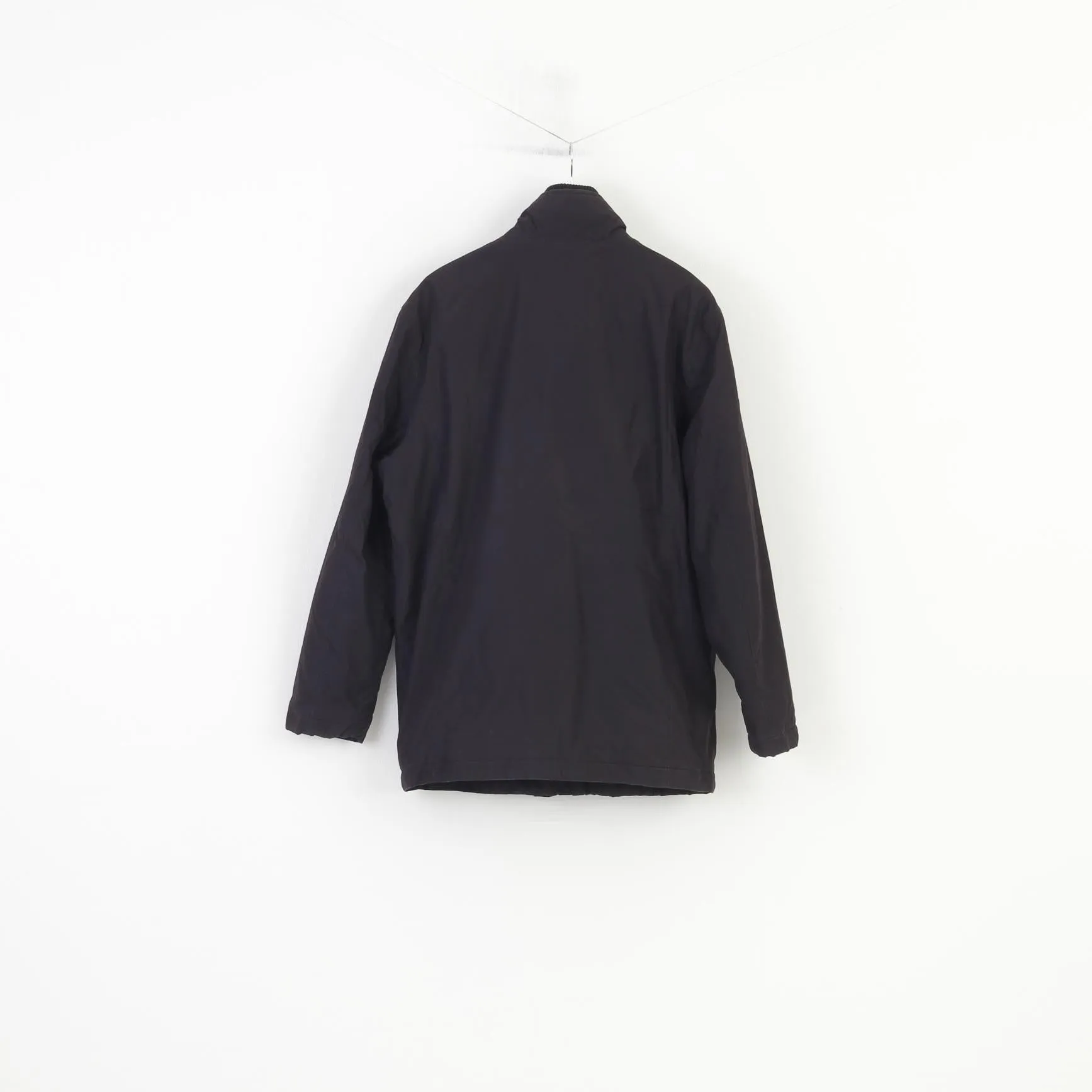 M&S Collection Men M Jacket Black Full Zipper Padded Collar Vintage Outwear Top