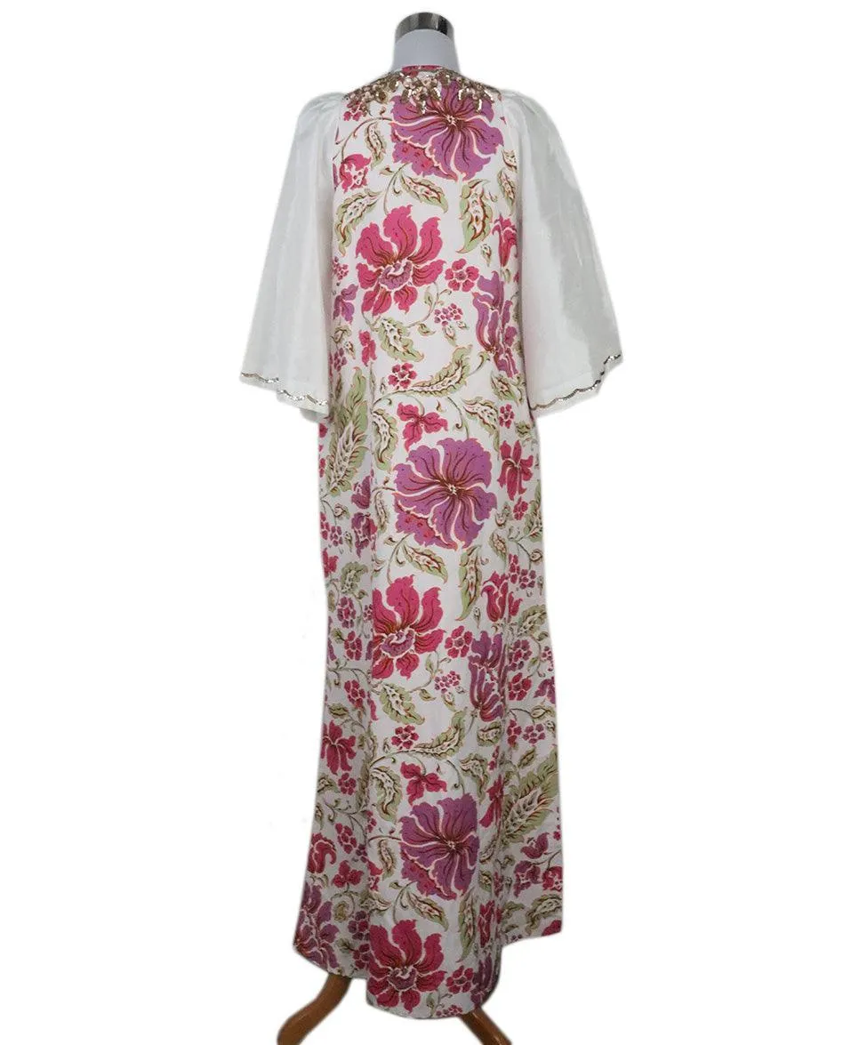 Manoush White Floral Print Dress w/ Sequin Trim sz 4