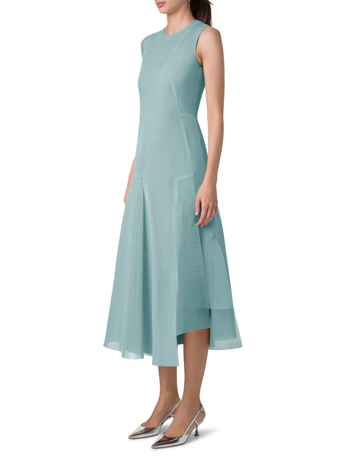Midi Dress in Asymmetrical Techno Grid 
