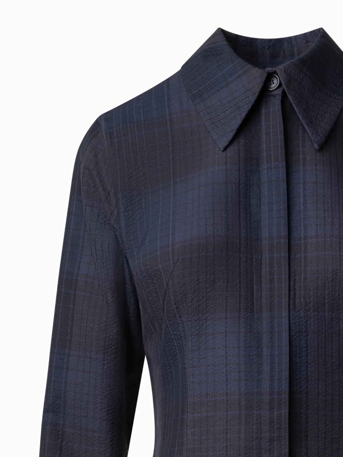 Midi Shirt Dress in Cotton Silk Seersucker 