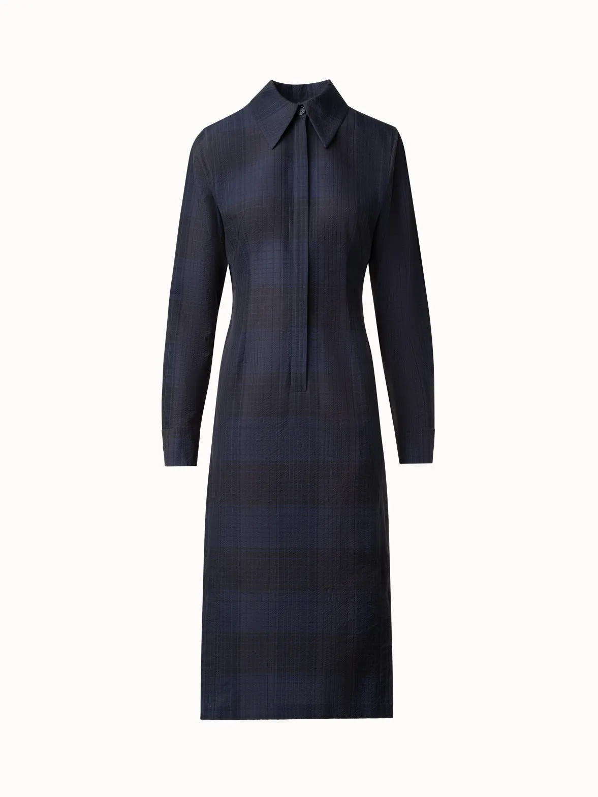 Midi Shirt Dress in Cotton Silk Seersucker 