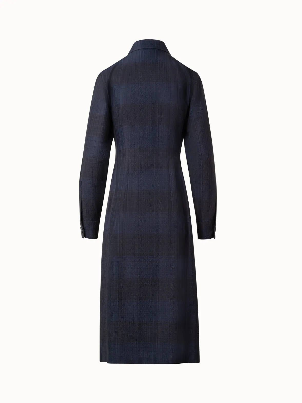 Midi Shirt Dress in Cotton Silk Seersucker 