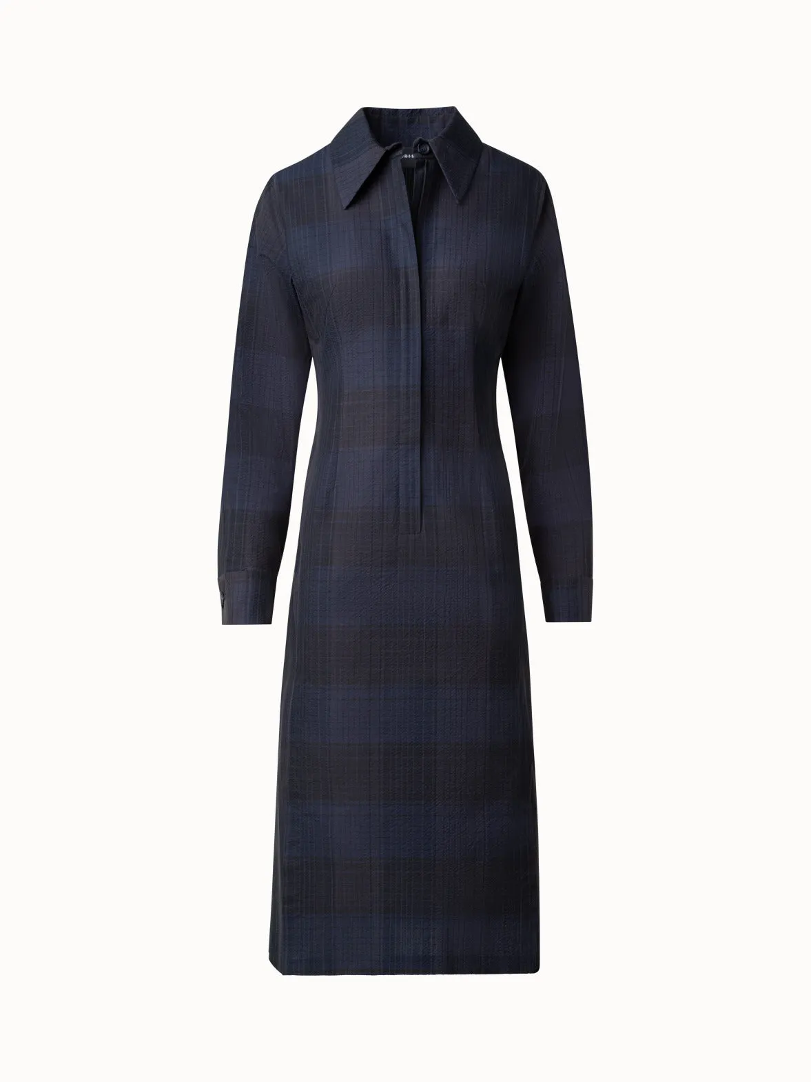 Midi Shirt Dress in Cotton Silk Seersucker 