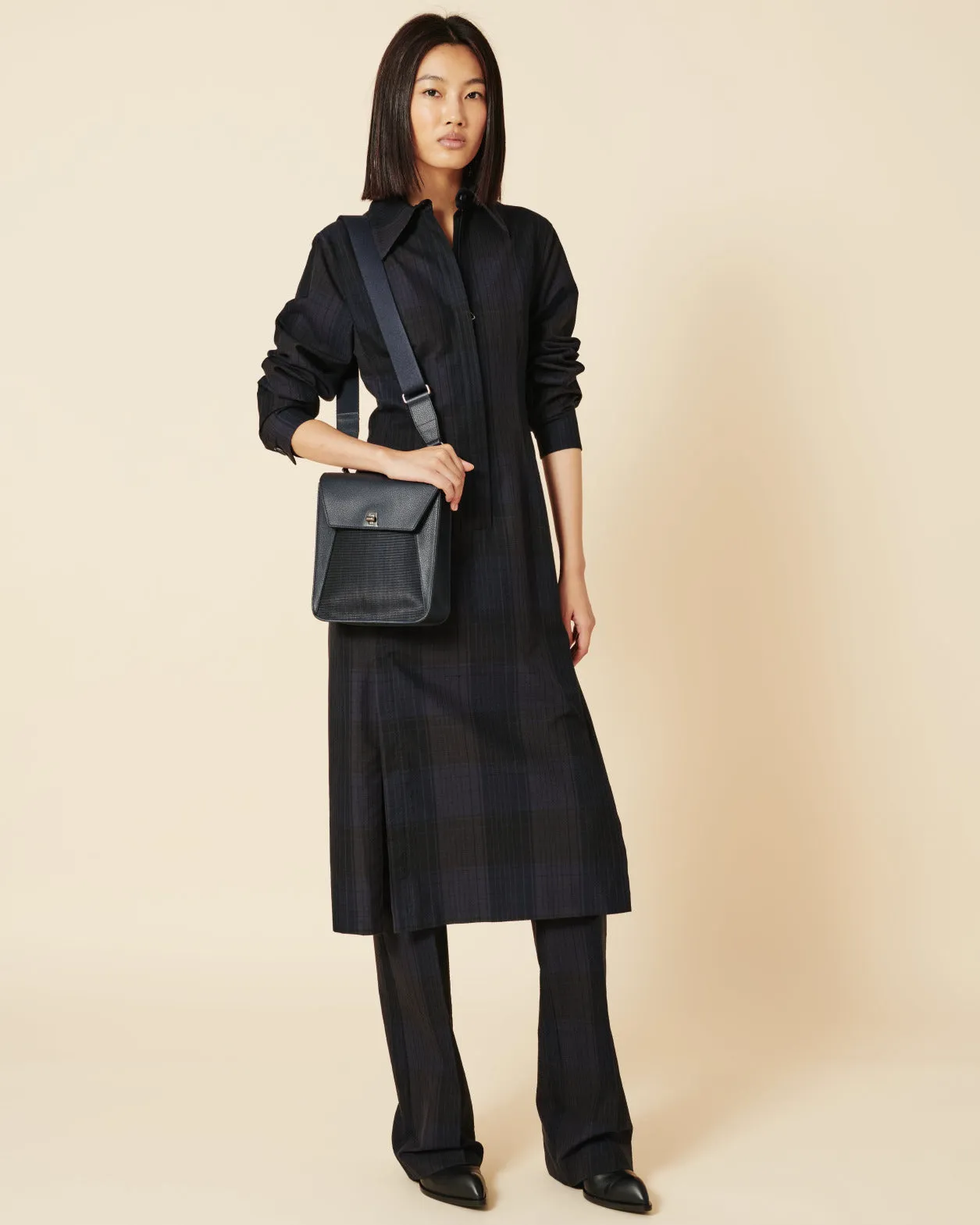 Midi Shirt Dress in Cotton Silk Seersucker 