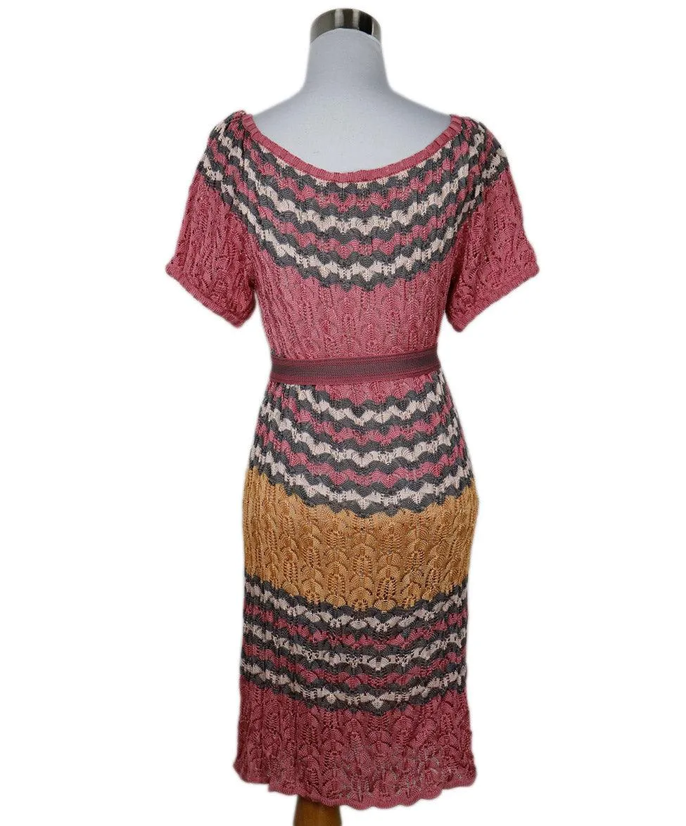 Missoni Pink Grey & Orange Knit Dress w/ Belt sz 4