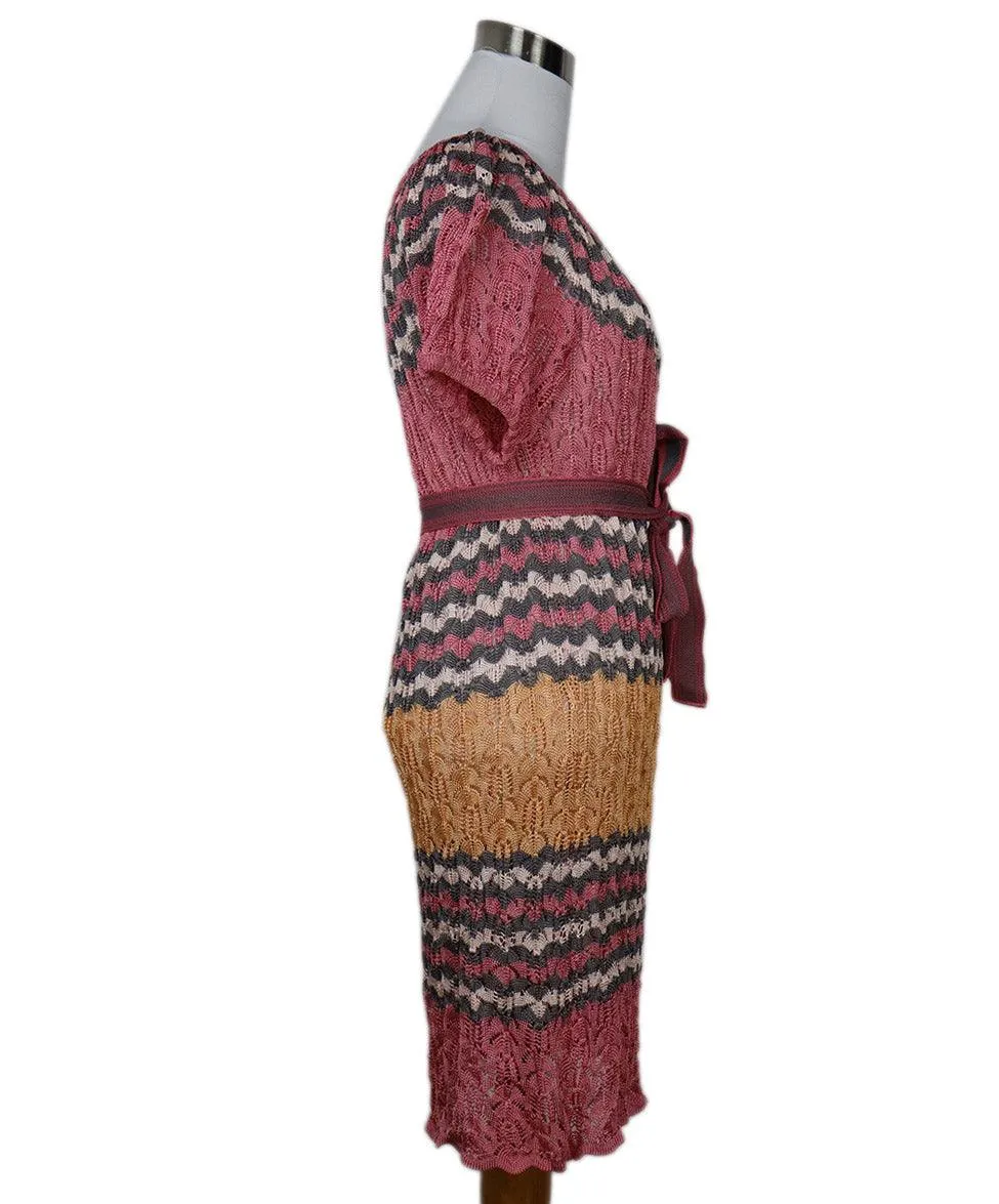 Missoni Pink Grey & Orange Knit Dress w/ Belt sz 4