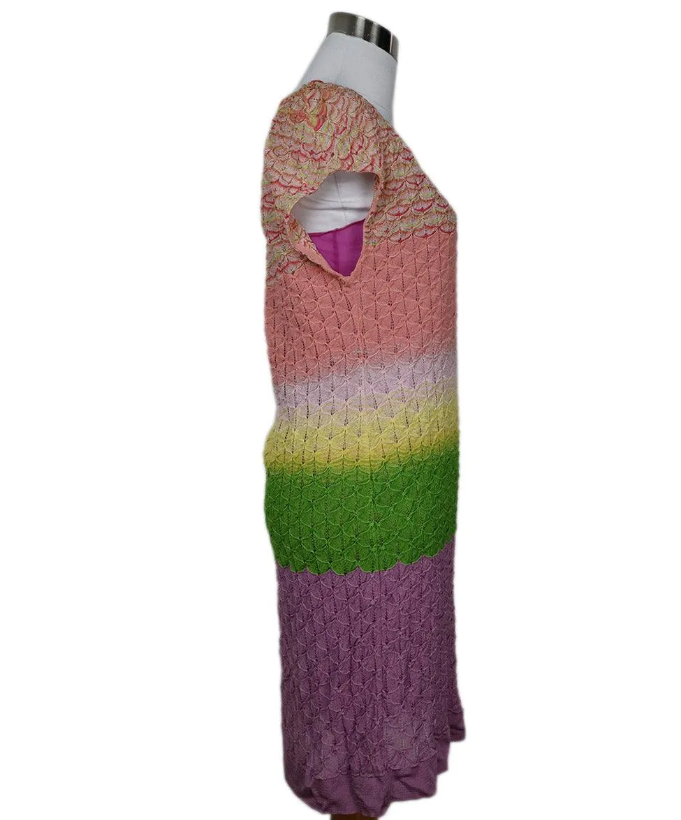 Missoni Size 4 Pink Yellow Green Lavender Cotton Rayon W/Slip Dress