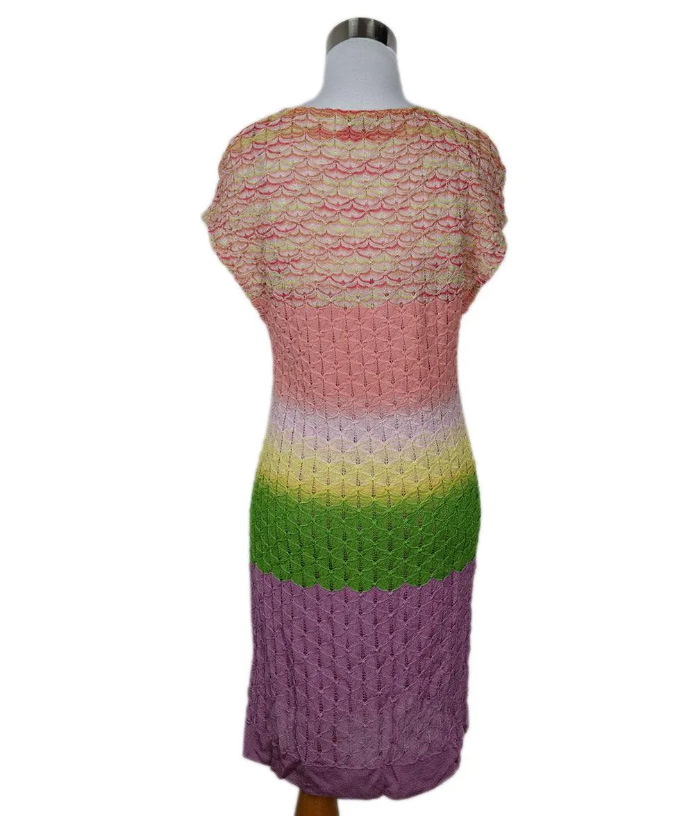 Missoni Size 4 Pink Yellow Green Lavender Cotton Rayon W/Slip Dress