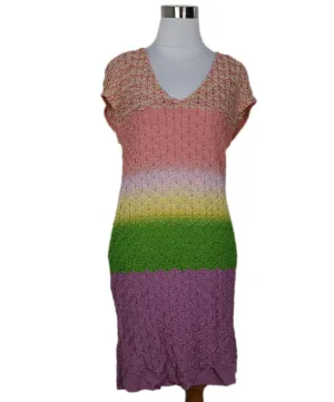 Missoni Size 4 Pink Yellow Green Lavender Cotton Rayon W/Slip Dress