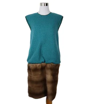 Missoni Teal Wool & Brown Mink Dress sz 6
