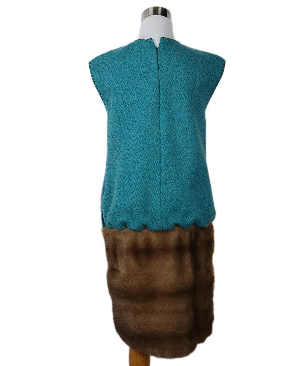 Missoni Teal Wool & Brown Mink Dress sz 6