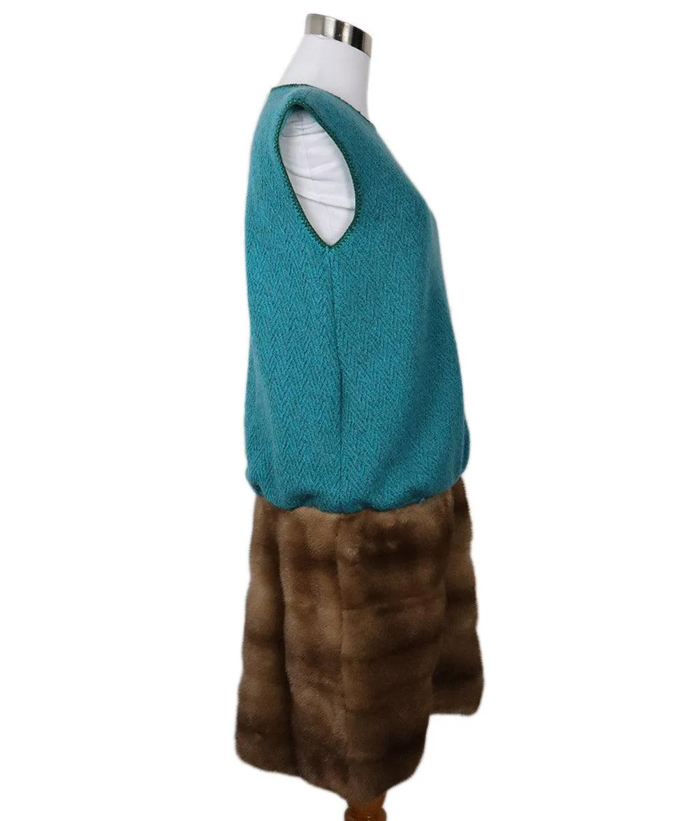 Missoni Teal Wool & Brown Mink Dress sz 6