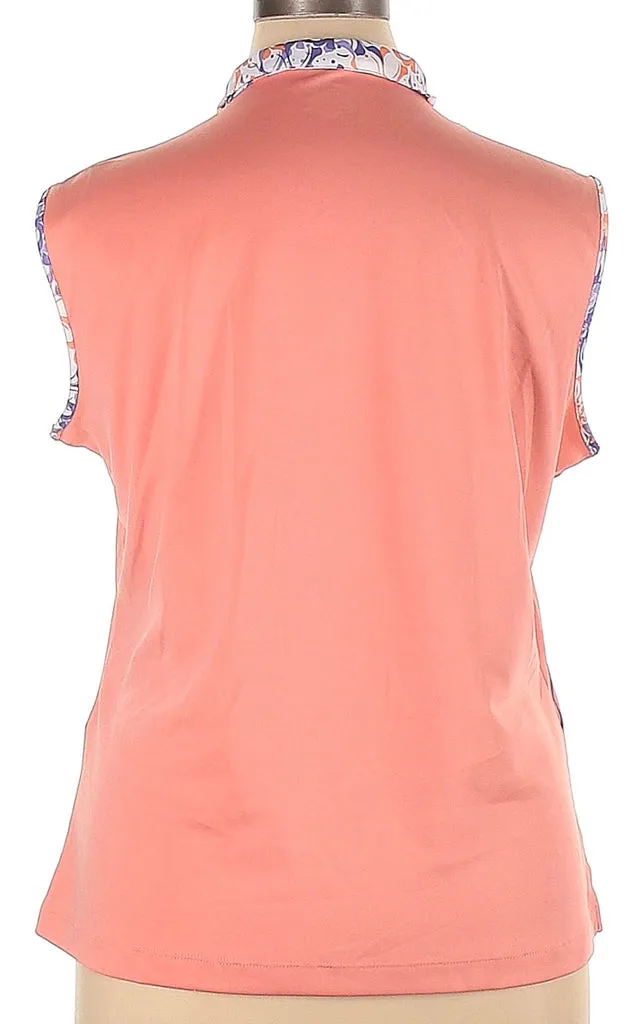 Monterey Club Peach Sleeveless Top w/ Floral Accents Size XL MSP$62