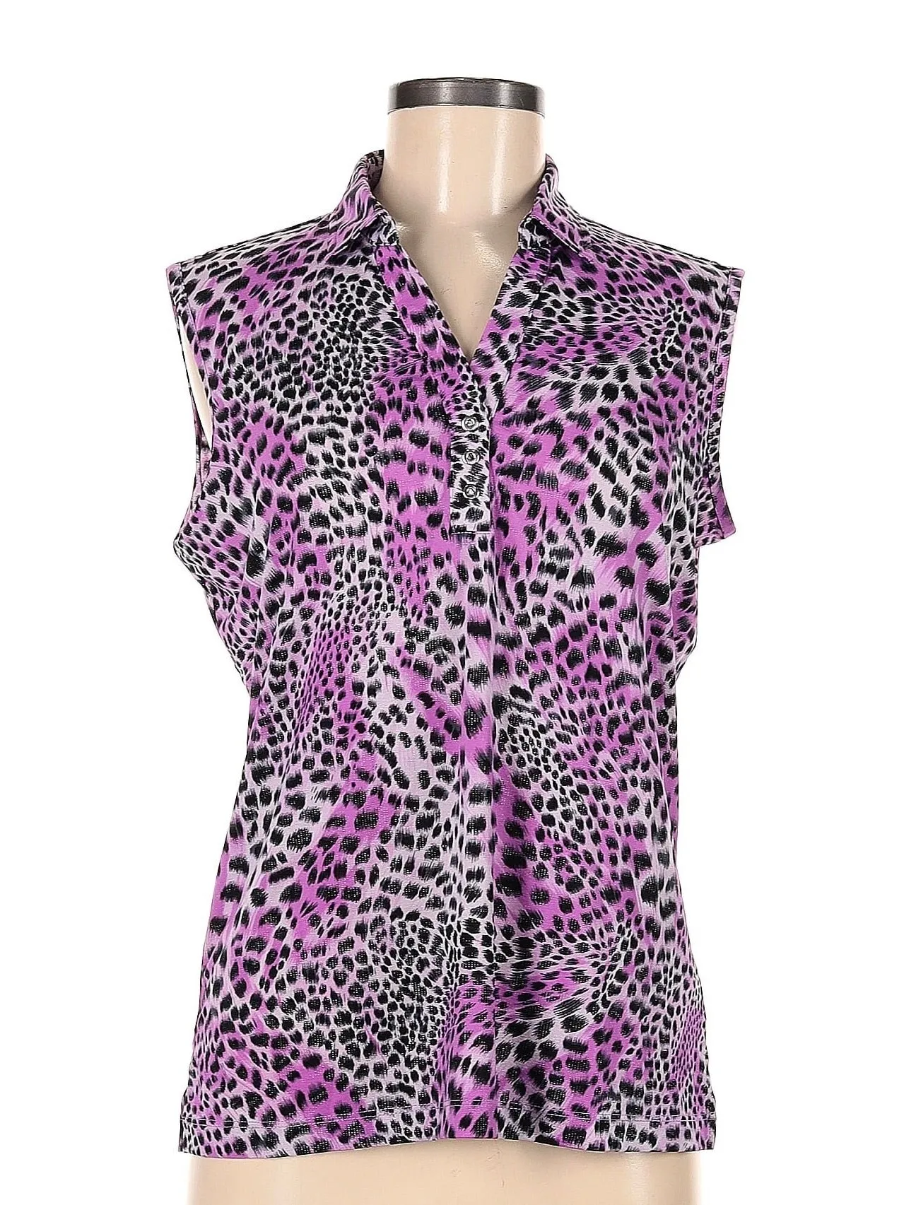 Monterey Club Purple Animal Print Sleeveless Golf Top Size M