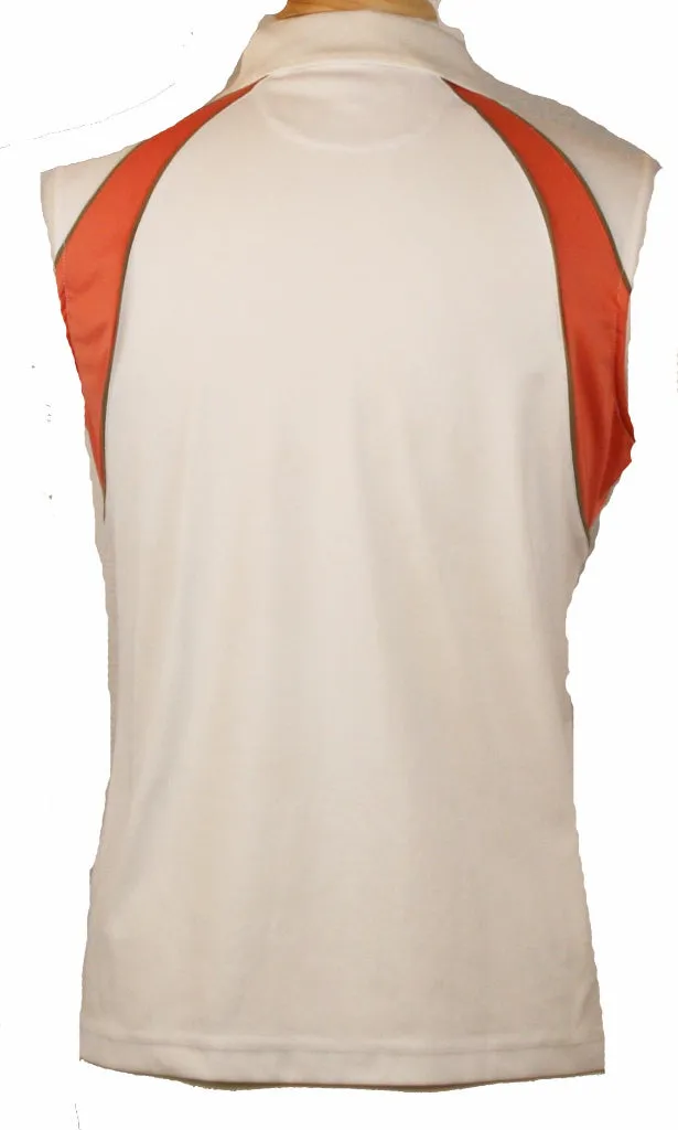 Monterey Club White & Coral Sleeveless Polo with Logo