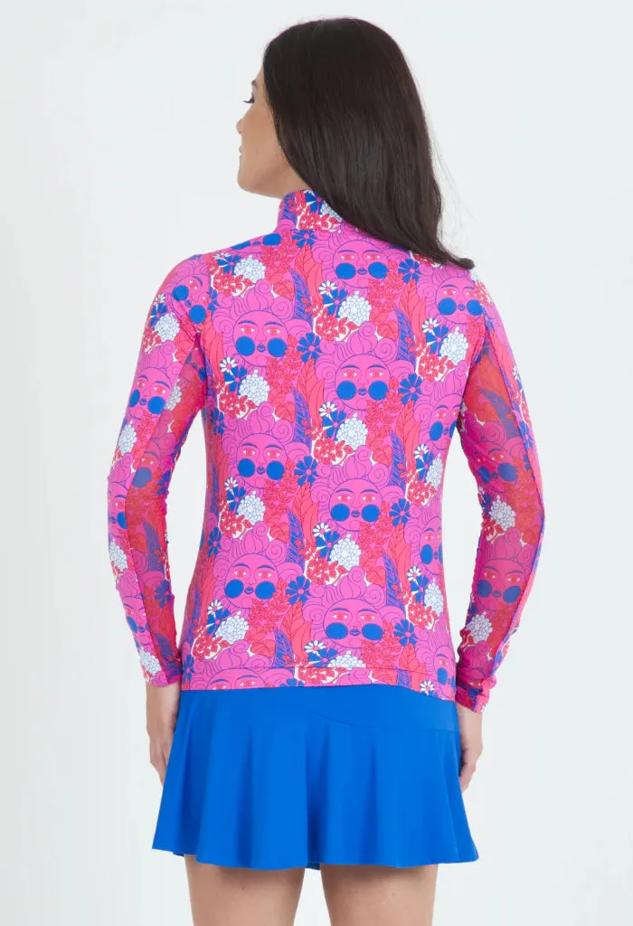 Nadia Print Long Sleeve Mock Neck Top – Hot Pink/Watermelon MSP $100