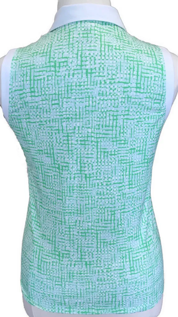 New Adidas Ultimate Print Sleeveless Polo in White & Green w/ Logo MSP$60