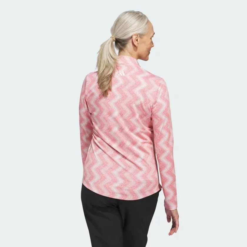 New Adidas Ultimate365 Printed Quarter-Zip Mock - Preloved Scarlet