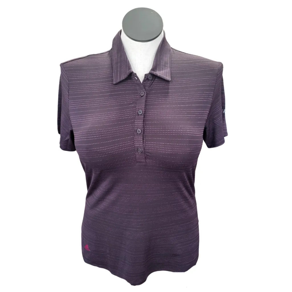 New Adidas Women's Short Sleeve Purple Striped  Golf Polo Size L MSP$60
