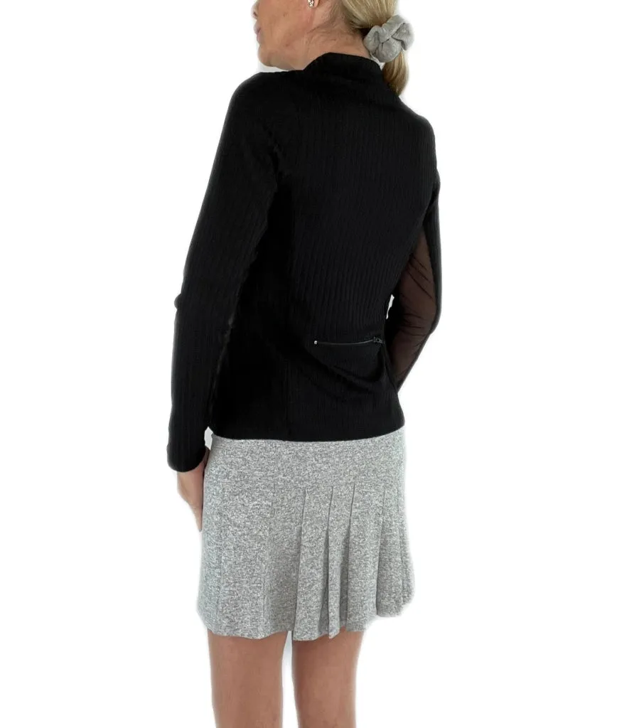 New Amy Sport Katelyn 2.0 Long Sleeved Top - Black Ribbed MSP $135