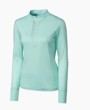 New Annika by Cutter & Buck Frequency 1/2 Zip Long Sleeve Pullover in Pale Green/Mint MSP$95