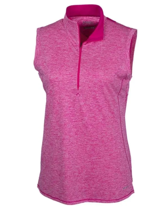 New Annika by Cutter & Buck Frequency Sleeveless Half Zip Polo in Pink Heather Size XXL. MSP$95