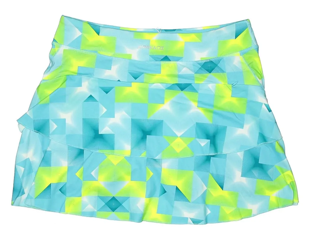 New Annika Cutter & Buck Bright Blue & Yellow Geometric Print Skort Size L