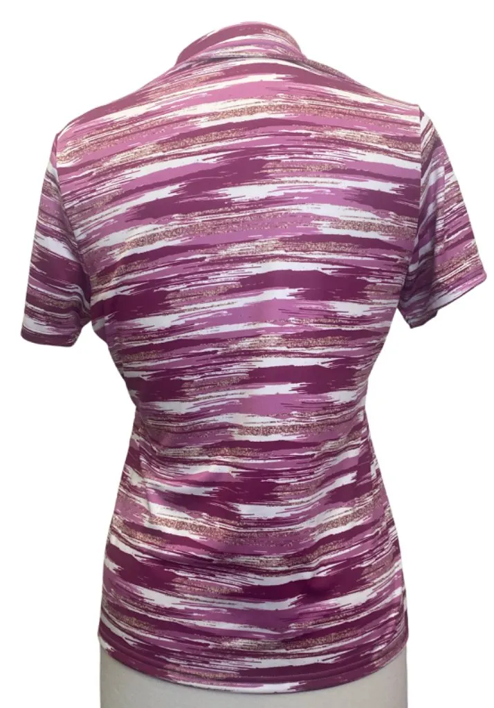 NEW Antigua Women's Pink White & Gold Airbrushed Striped Golf Polo MSP$49