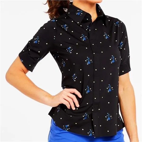 New Belyn Key Black Patterned Half-Sleeve Top Size M MPS$108