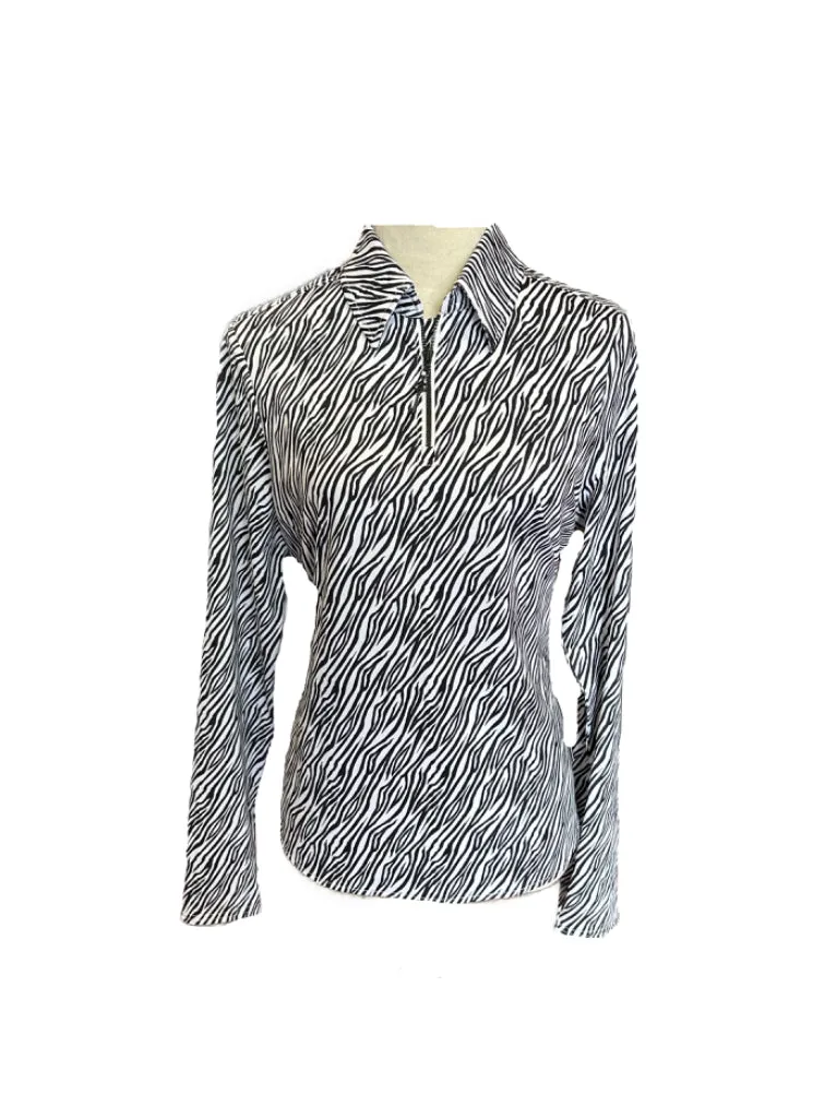 New Belyn Key Zebra Stripe 1/4 Zip Pullover Size M MSP $124