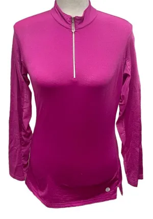 New Bette & Court Hot Pink Zip Mock Sun Shirt w/ Sleeve Logo Size XXL MSP$88