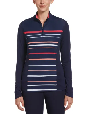 New Callaway Women's Engineered Navy Striped Long Sleeve Golf Top MSP$70