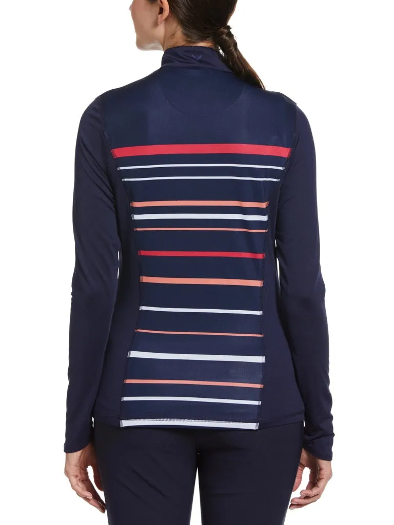 New Callaway Women's Engineered Navy Striped Long Sleeve Golf Top MSP$70