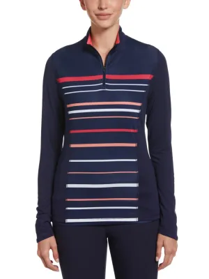 New Callaway Women's Engineered Navy Striped Long Sleeve Golf Top MSP$70
