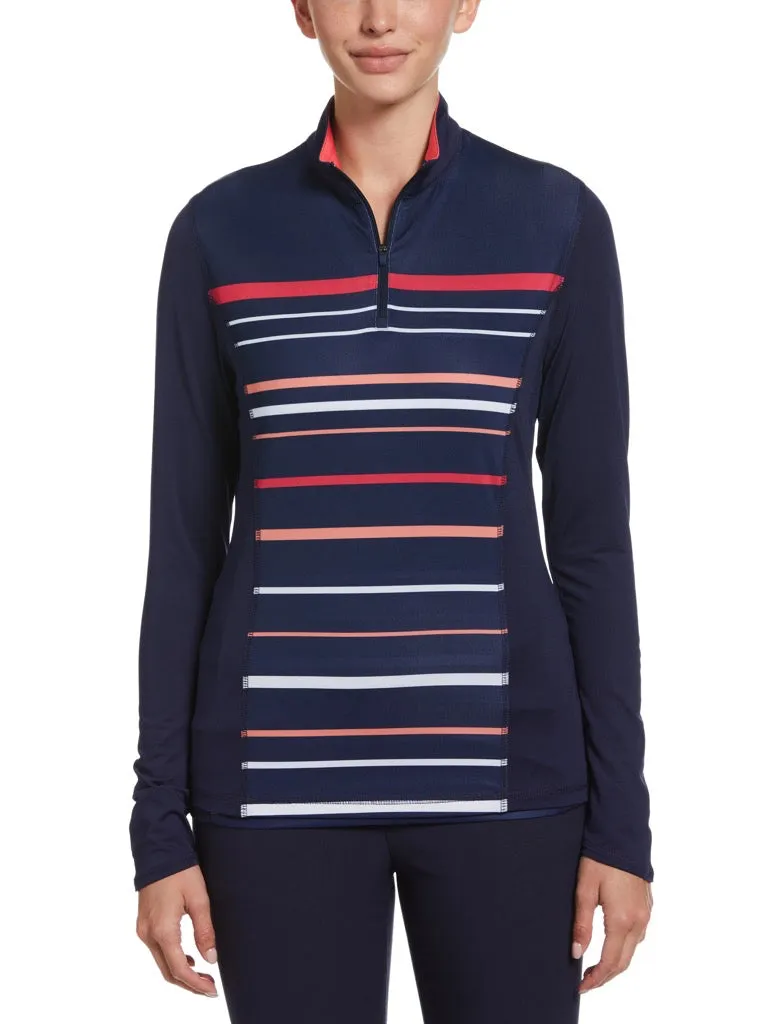 New Callaway Women's Engineered Navy Striped Long Sleeve Golf Top MSP$70