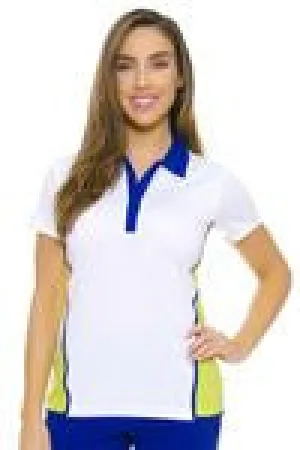 New EP Pro Contrast Blocking Polo in Yellow, White & Blue Size M