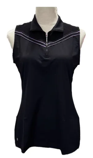 New EPNY Black Sleeveless Zip Golf Polo w/ Purple Trim Size M MSP$84