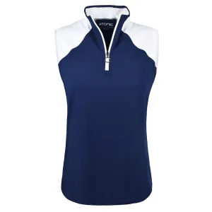 New Etonic Navy & White Sleeveless Zip Polo MSP$50
