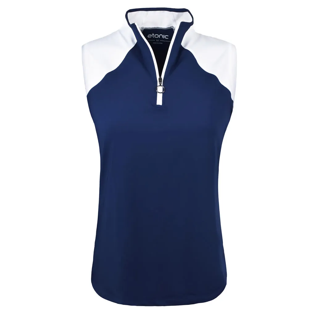New Etonic Navy & White Sleeveless Zip Polo MSP$50