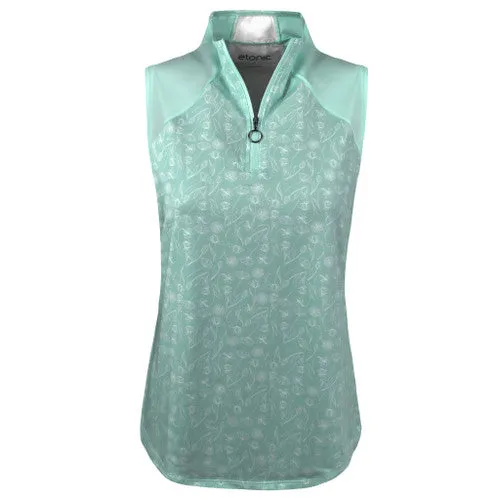 New Etonic Sleeveless Zip Mock Polo in Green Floral Size XXL MSP$50