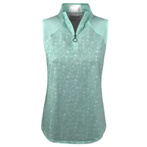New Etonic Sleeveless Zip Mock Polo in Green Floral Size XXL MSP$50