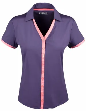 New Etonic V-neck Button Polo in Purple & Pink MSP$52