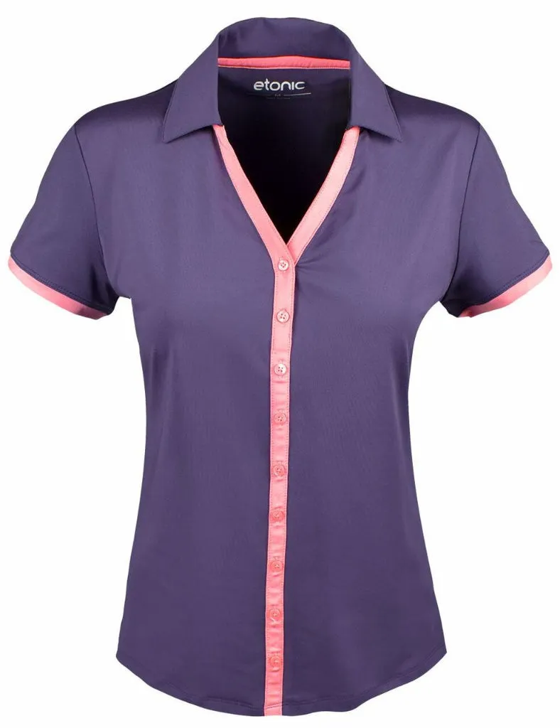 New Etonic V-neck Button Polo in Purple & Pink MSP$52