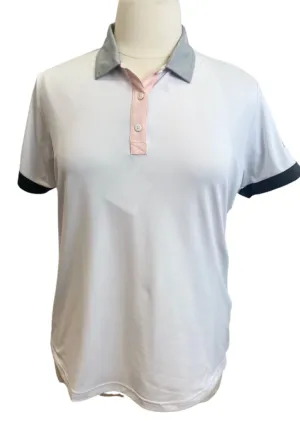 New Footjoy White Pique Polo w/ Gray Collar & Pink Placket w Logo Size XL MSP$85