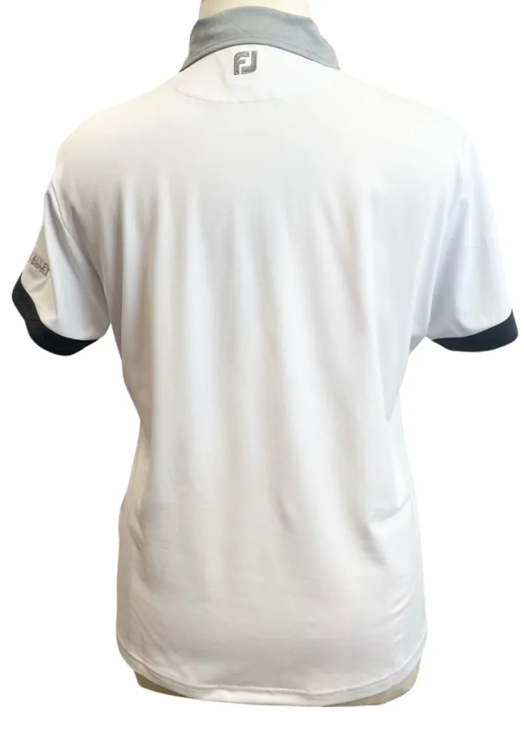 New Footjoy White Pique Polo w/ Gray Collar & Pink Placket w Logo Size XL MSP$85