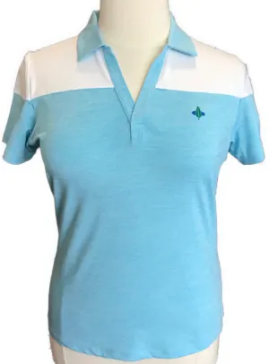 NEW FootJoy Women's V-Neck Short Sleeve Light Blue & White Golf Polo Size L MSP$70