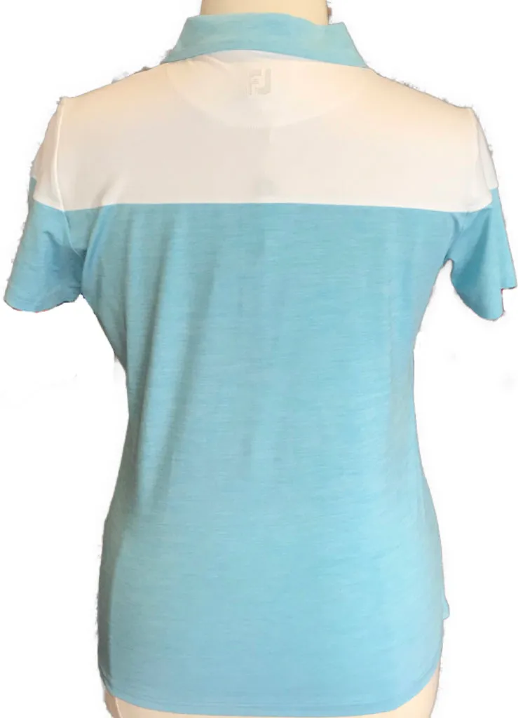 NEW FootJoy Women's V-Neck Short Sleeve Light Blue & White Golf Polo Size L MSP$70